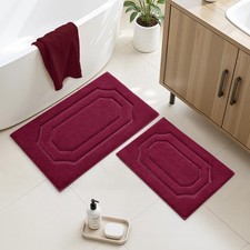 HOMEIDEAS Bathroom Rugs Sets 2 Piece Microfiber Plush Bath Mat Non Slip Burgundy