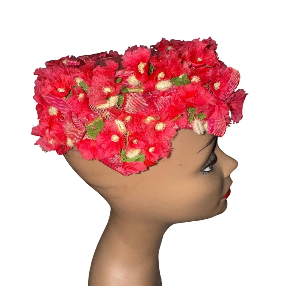 Sombrero Pastillero Floral Rojo Flor Vintage Green Room Millinery Bloomingdales Flor Clásica Foto 2 de 4