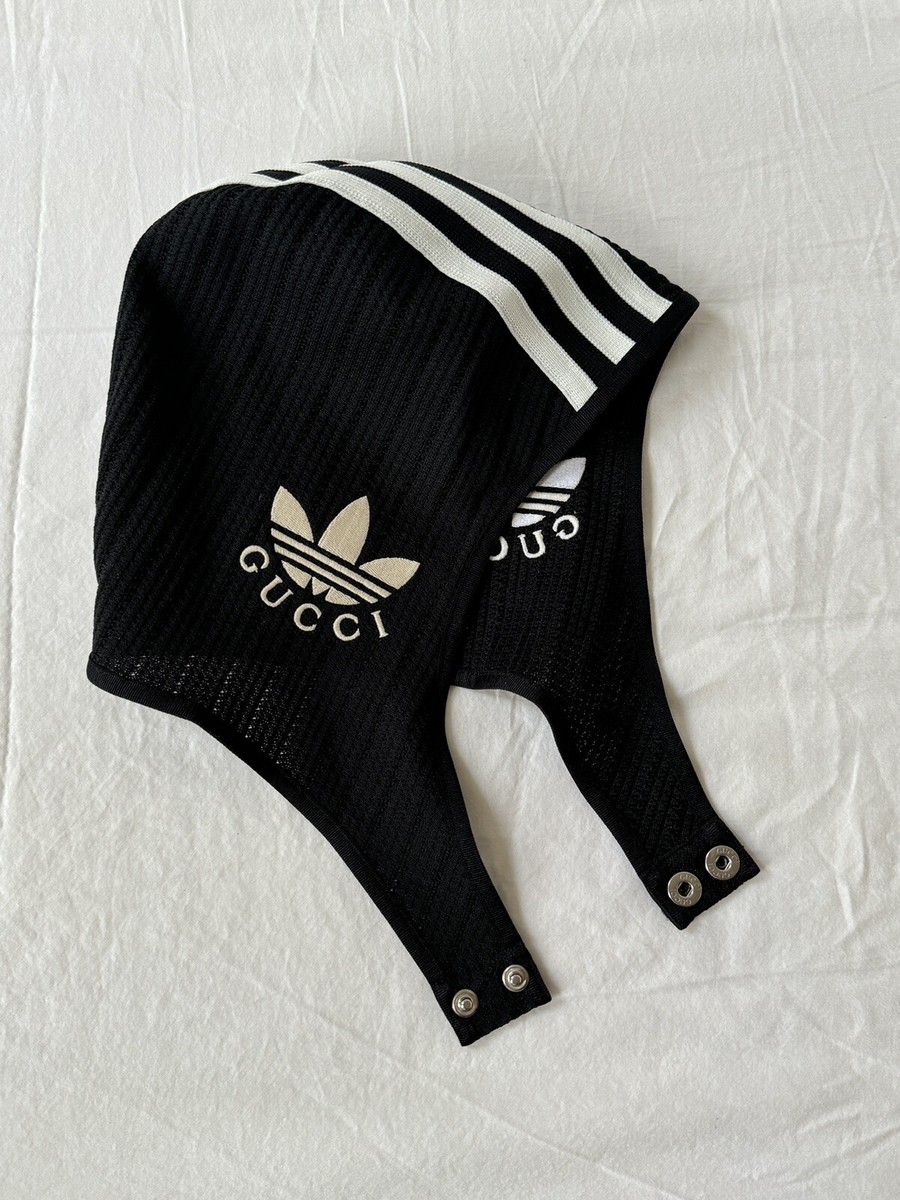 Gucci Adidas Knit Hood Logo Swim Cap In Black And White Size