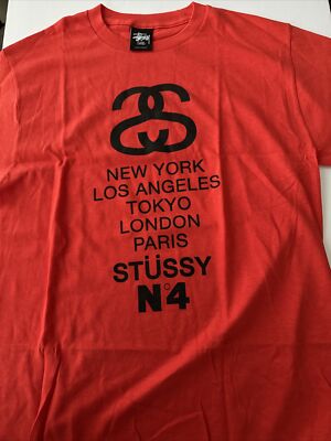 ラストセールSTUSSYウエア10800→9300 Stussy TShirt No 4 World Tour Tee New Red with Black lettering