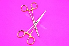 NEW 2 PREMIUM GOLD Kelly Hemostat Forceps 5.5" STRAIGHT Surgical Stainless CE