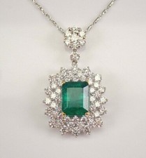 2.80Ct Emerald Cut Lab Created Emerald Halo Pendant 14K White Gold Plated Chain
