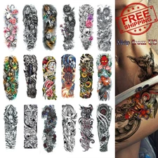 18.5" Temporary Tattoo Stickers Waterproof Full Arm Body Art Fake Tattoos US