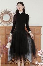 New Women's Fashion Velvet Tops Evening Midi Mesh Skirt Party Autumn Dress