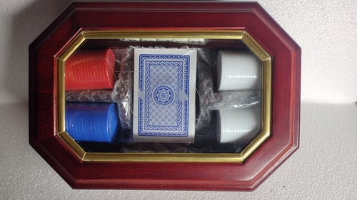 Poker Cards Dice Chips Wood Glass Case - Picture 2 of 7