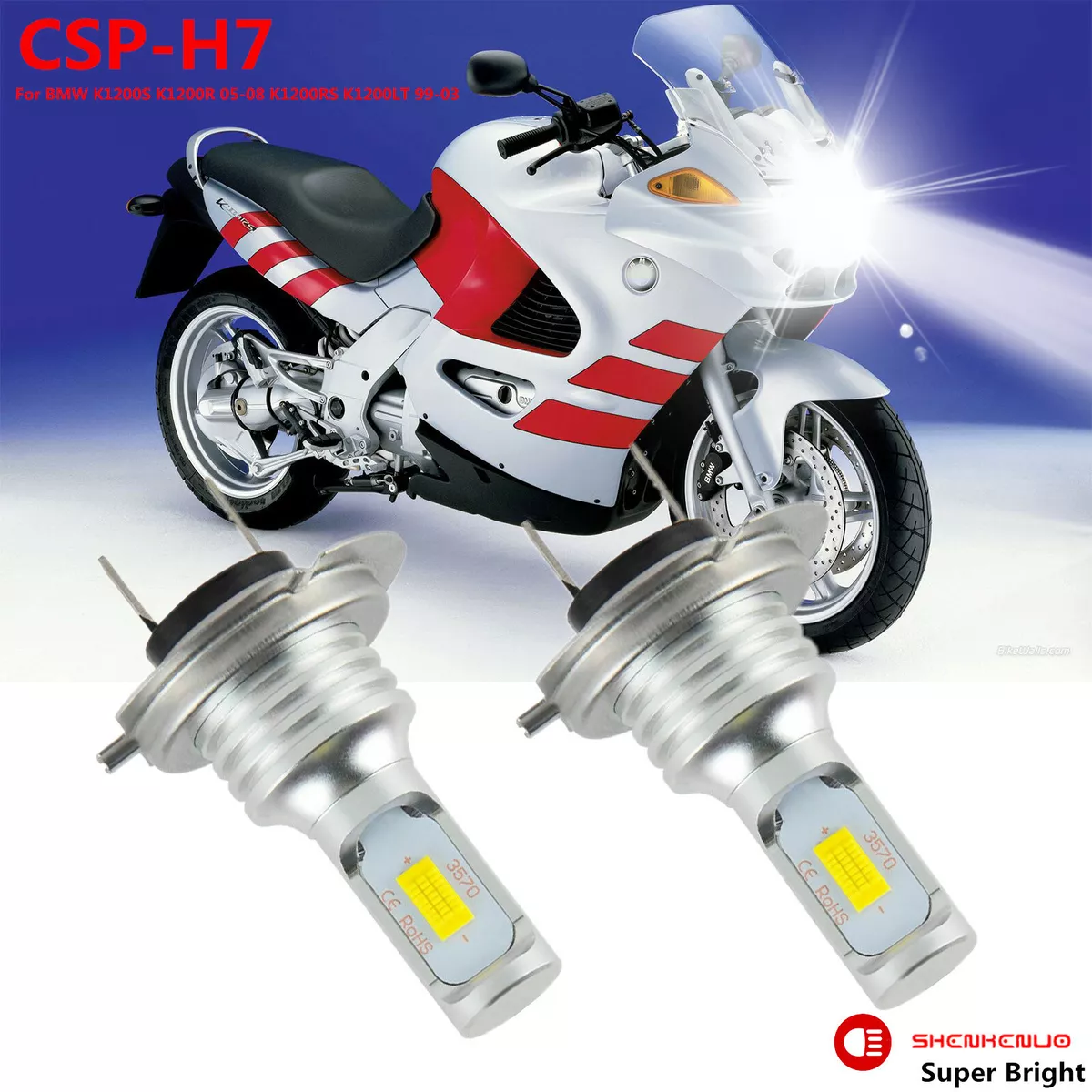 100W LED Headlight Bulbs Fits For BMW K1200S K1200R 05 08 K1200RS