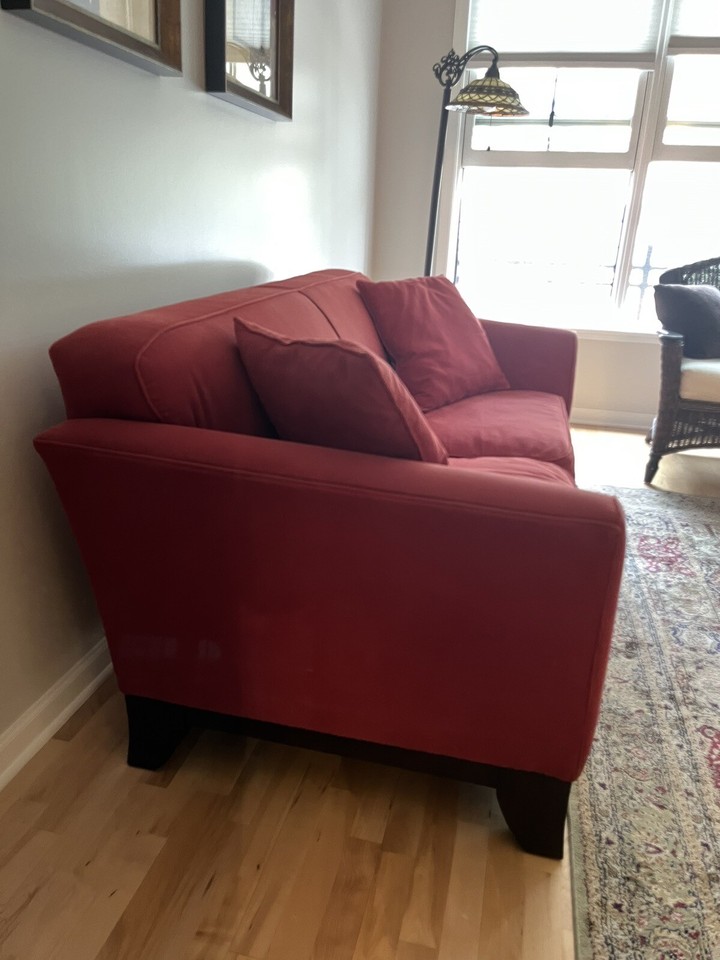 Pottery Barn Cardinal Red Two Cushion Sofa. Love Seat. Couch. eBay