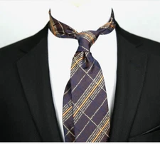 New Classic Checks Silver Brown JACQUARD WOVEN 100% Silk Men's Necktie Tie