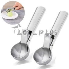 2Pcs Ice Cream Scoop Stainless Steel Easy Trigger Cookie Water Melon Dough Spoon