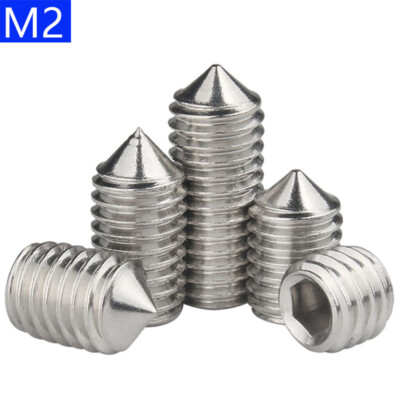 M2 304 Stainless Steel Grub Screws Cone Point Hex Socket Set Screws Bolts DIN914