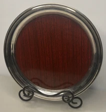 Serving Drink Tray Metal w/ Laminate Wood Inlay 12"-Diameter Circle Charcuterie