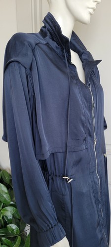 Zara Navy Blue Light Weight Long Sleeve Parka Jacket Sz M-L NWT - Picture 5 of 11