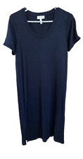 JESSICA SIMPSON T Shirt Dress MIDI Black Short Sleeve Slits M Pullover Stretch