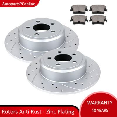 Rear Drilled Slotted Brake Rotors Pads Kit for V6 RWD Challenger Charger 300