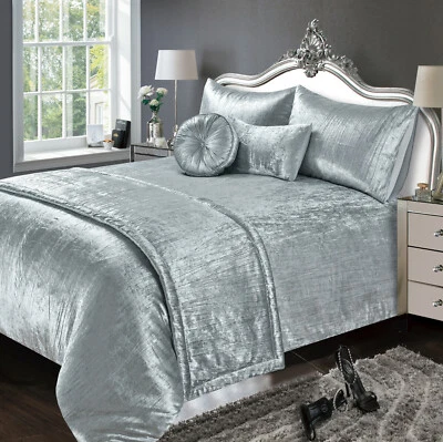 Quilt Duvet Covers Grey Silver Black Bedding Crinkle Crush Velvet "KYOTO"