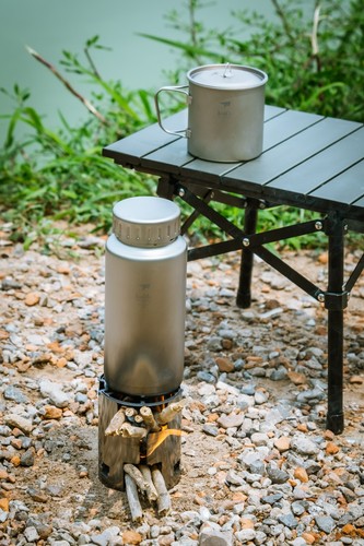 Keith Titanium Ti3070 Nesting Camp Set - Plastic-Free Bottle, Mug & Wood Stove - Picture 9 of 15