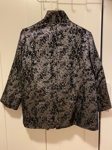 J Jones New York Women 3/4 Sleeve Open Blazer Jacket SZ S Silver/Black Metallic - Picture 5 of 10