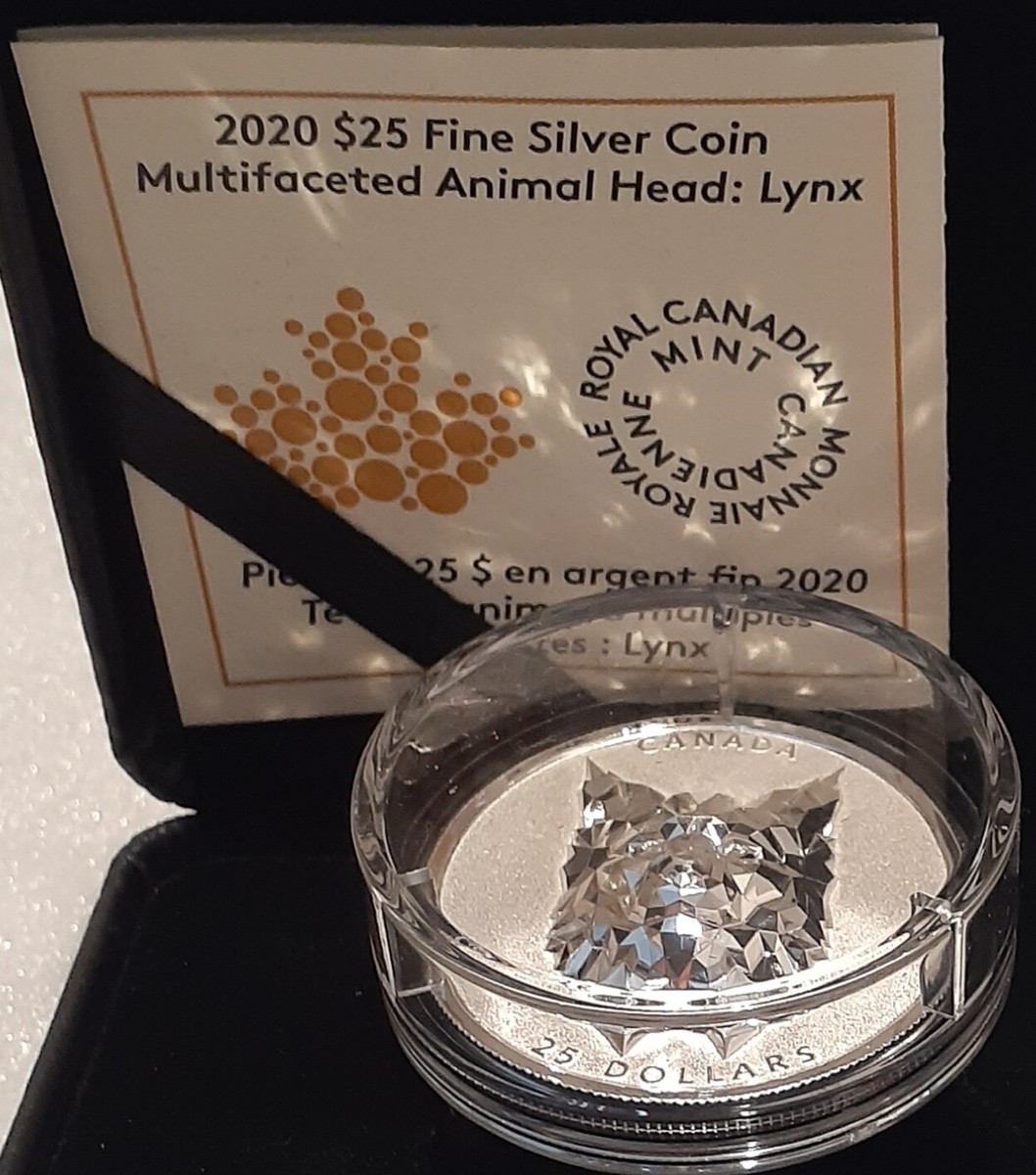 ◆CARLYN◆ Rain SILVERH74103020 2020 Lynx Multifaceted Animal High Relief Head $25 1OZ Pure