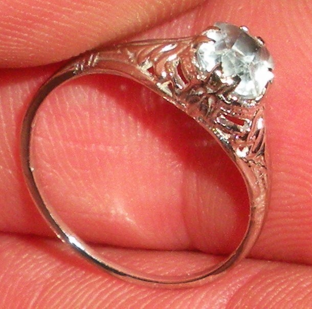 ANTIQUE 14K WHITE GOLD AQUAMARINE FILIGREE ENGAGEMENT… Gem