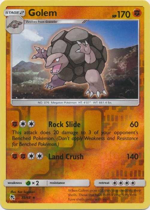 Reverse Holo Golem 35/68 Rare Hidden Fates Pokemon TCG