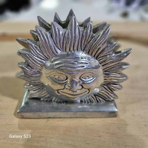 Sun Napkin Holder Cast Aluminum Tableware Celestial Silver Sunshine Art Deco - Picture 5 of 6