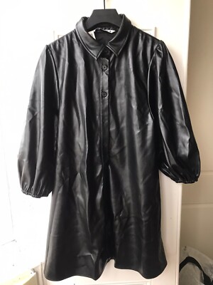 faux leather shirt dress zara Zara Faux Leather Shirt Dress, Size M, Black Brand New