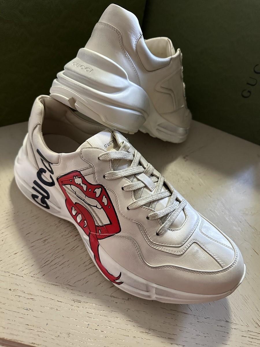 New Gucci Men Leather Rython Dirty mouth Sneakers Ivory 15 US/14