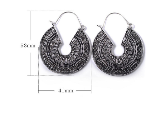 Hoop Heart Gold Boho Vintage Tibetan Flower Ornate Hoop Dangle Earrings - Picture 26 of 28
