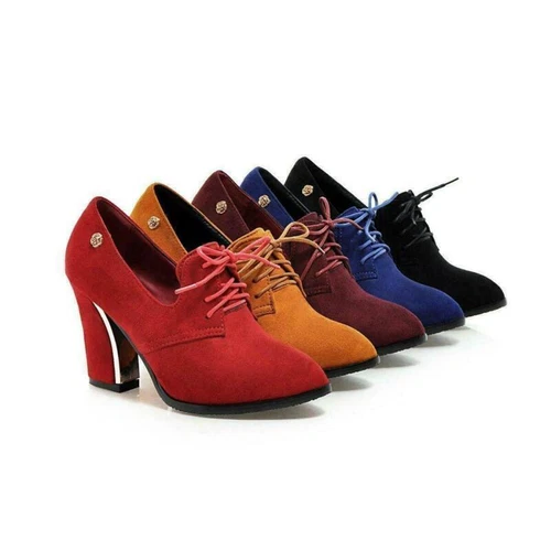 Womens Pointed Toe Shoes High Heels Lace-Up Oxfords Suede Fabric Ankle Boots^.^* - Picture 2 of 23