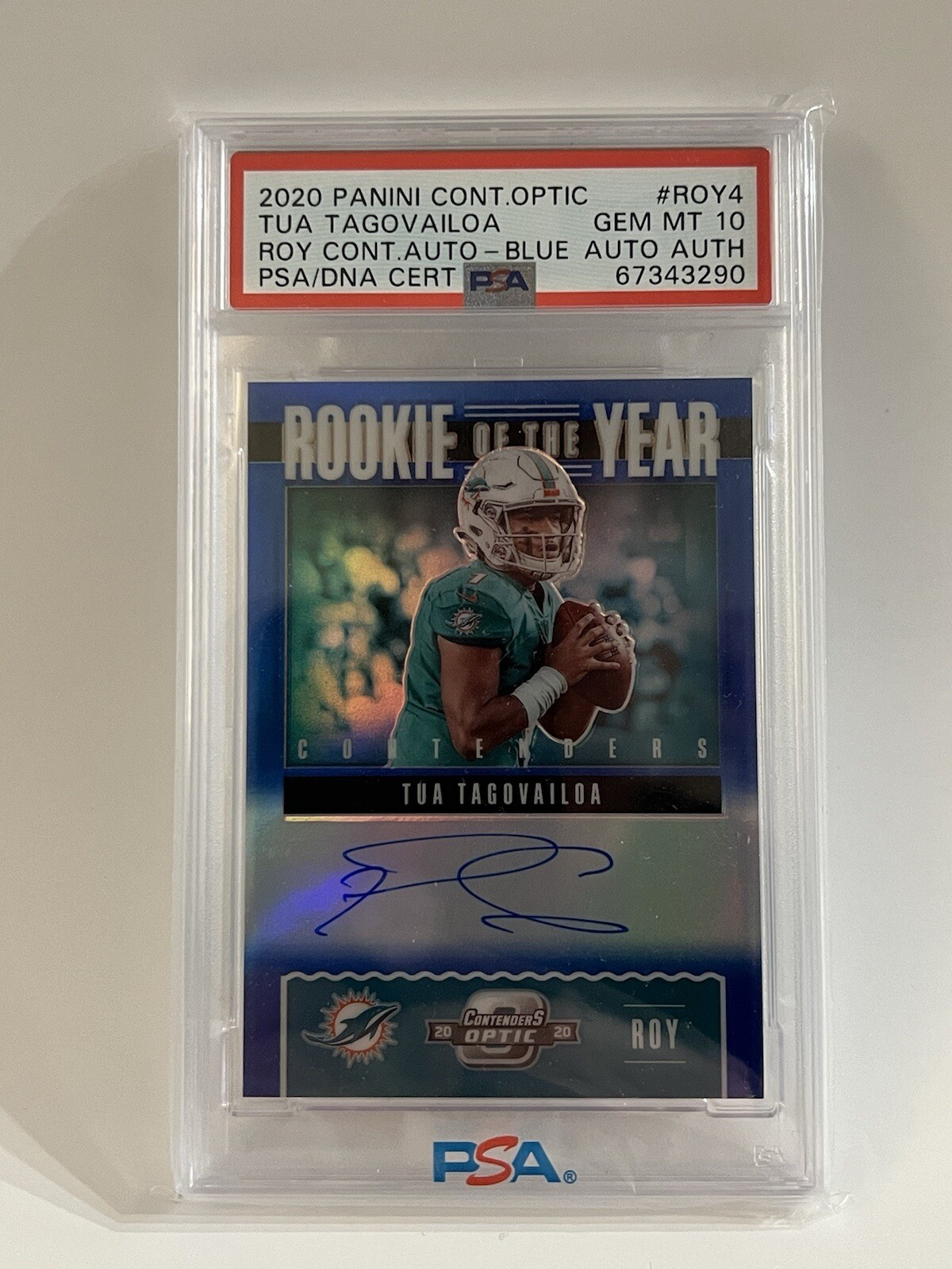 2020 Panini Contenders Optic Tua Tagovailoa /75 ROY GEM MINT PSA 10 Auto Blue