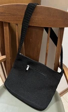 Sak Crochet Knit Black Purse  Shoulder Bag Crossbody M Zipper pocket Boho Winter