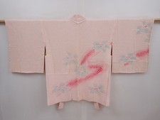 6302T05z490 Vintage Japanese Kimono Silk SHIBORI HAORI Flower Light pink