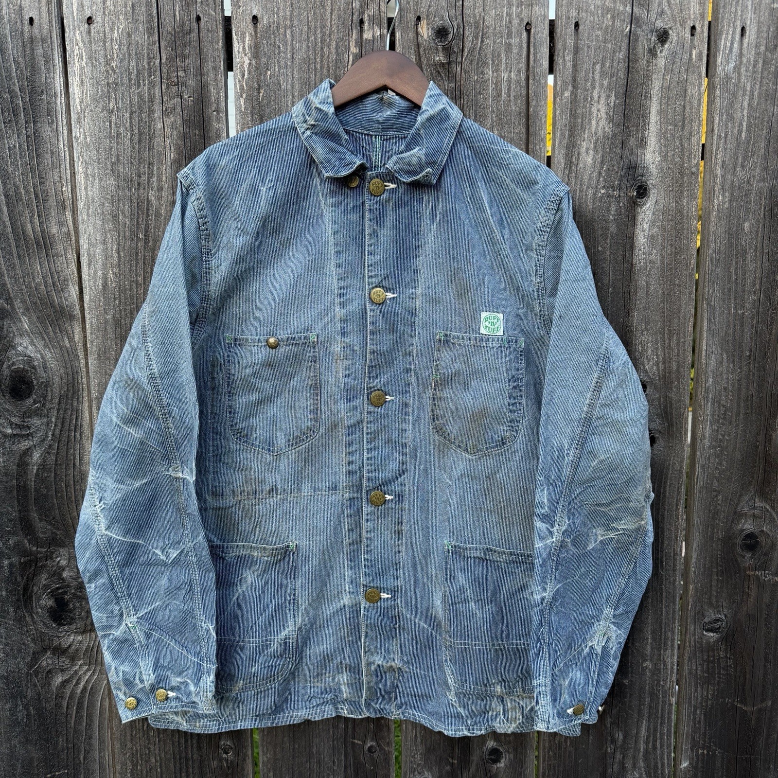 Vintage Post O’ Alls Ruff ‘n’ Tuff Denim Chore Jacket Workwear Patina Railroad