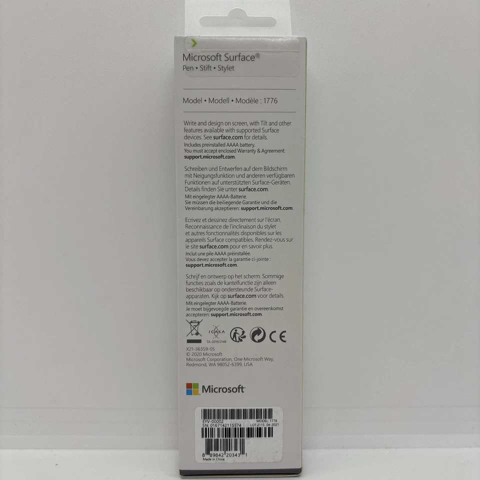 Microsoft Surface Pen Bluetooth 4.0 Aktiver Eingabestift - Schwarz (EYV-00002) - Bild 2 von 3