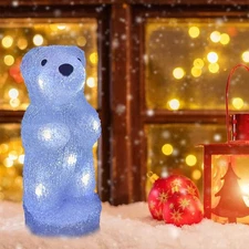 Anycosy Christmas Lighted Acrylic Bear Decoration,Rotating Battery Operated L...