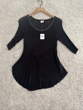 NWT Free People Semi Sheer Asymmetric 3/4 Sleeve Slub Knit Layering Top XS