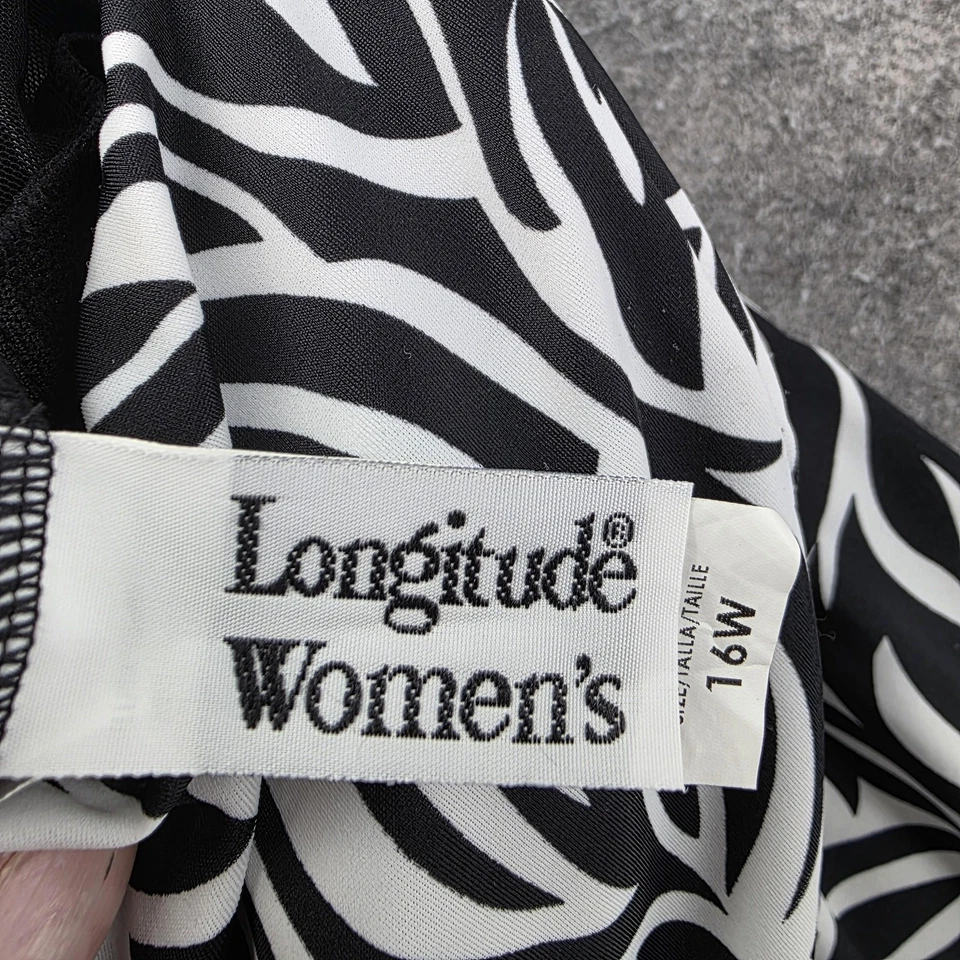 Longitude Swimsuit Dress Womens 16W Black White Leaf Print Tankini Swimwear Plus - Image 2 of 4