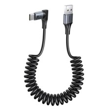 Long Right Angle Coiled USB C Cable 5FT Stretches from:.5-4FT 6FT 1 Grey