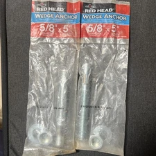 Red Head 5/8" X 5" Wedge Anchor Heavy Duty for Concrete Applications Lot Of 2