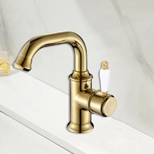 Gold Brass Bathroom Sink Faucet Swivel Single Handle Hole Basin Vanity Mixer Tap
