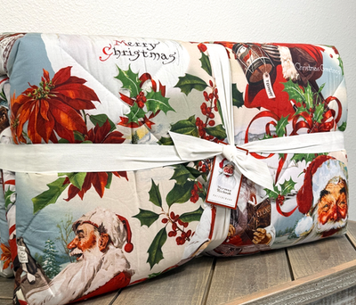 #ad POTTERY BARN NORMAN ROCKWELL QUEEN COMFORTER NOEL SANTA HOLIDAY ORGANIC BEDDING $249.00