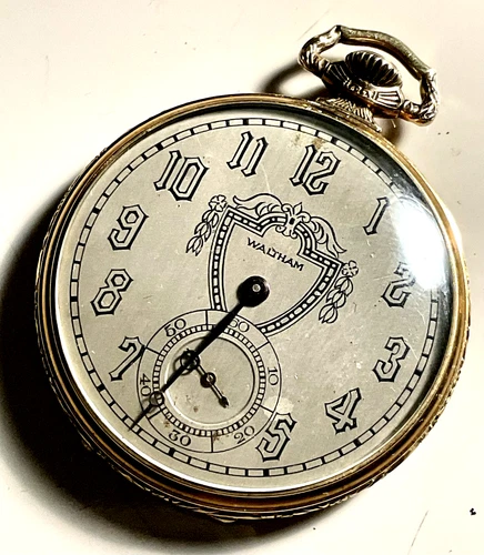 Antique Waltham Pocket Watch 17 Jewel Silver Dial 14K Gold Filled Not Running