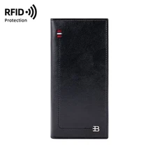 Mens Leather RFID Blocking Bifold Long Wallet Black Card Holder Checkbook Cover