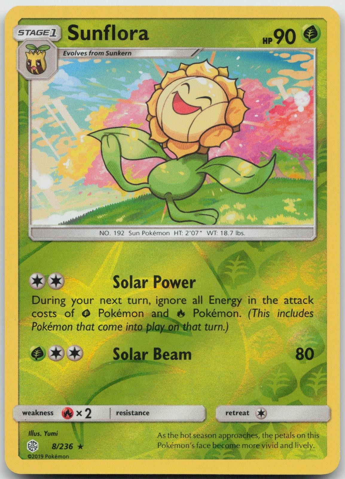 Sunflora 8/236 Rare Cosmic Eclipse Pokemon Reverse Holo Near Mint