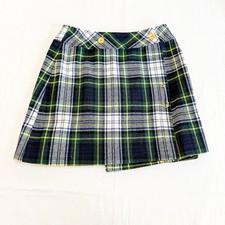 Grants Vintage Wool Plaid Tartan Green Skirt Gold Buttons Jr. Size 14