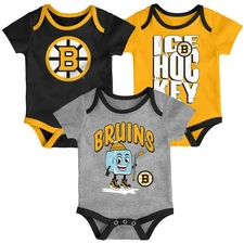 Infant & Newborn Outerstuff Boston Bruins Triple Header Three-Piece Bodysuit Set