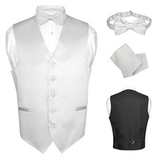 Men's Dress Vest BOWTie Hanky SILVER GRAY / Grey Bow Tie Set for Suit or Tuxedo