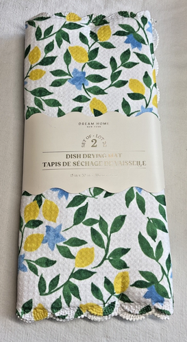 DREAM HOME DISH DRYING MATS (2 ) 15 X 20 LEMONS FLORAL 100% POLYESTER NIP - Picture 1 of 3