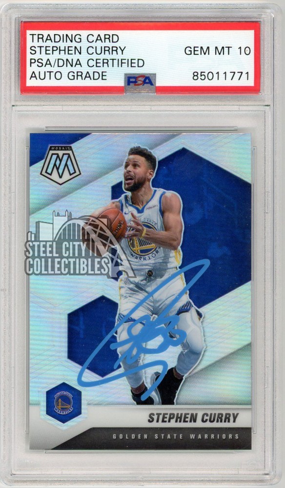 Stephen Curry 2020-21 Panini Mosaic Silver Autograph Card #175 PSA/DNA 10 (Blue)