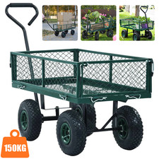 550kg Heavy Duty Metal Green Garden Cart Barrow Utility Trolley Garden Home UK
